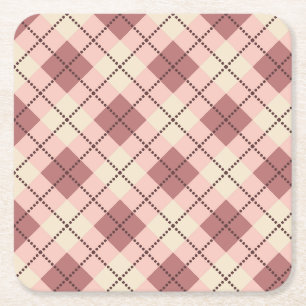 chequered tartan plaid classic beige brown texture square paper coaster