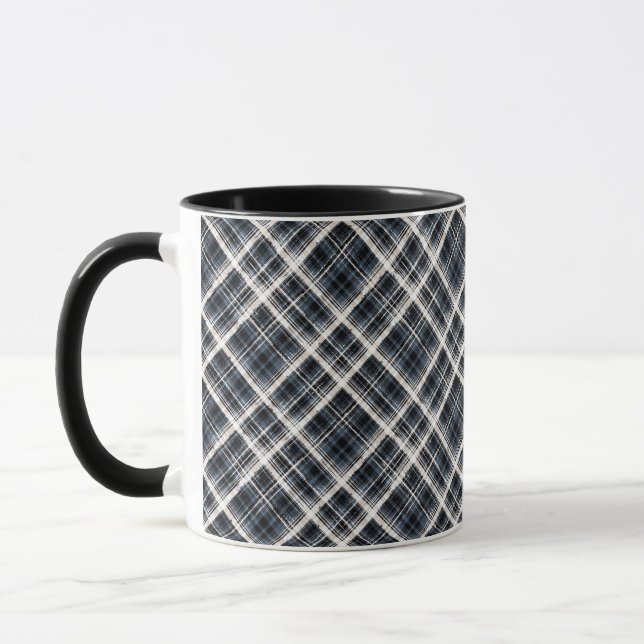 chequered tartan plaid classic black white texture mug (Left)