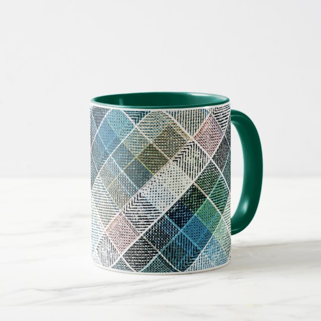 chequered, tartan, plaid, classic, blue, white mug (Front Right)