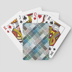 chequered, tartan, plaid, classic, blue, white playing cards
