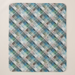 chequered, tartan, plaid, classic, blue, white sherpa blanket