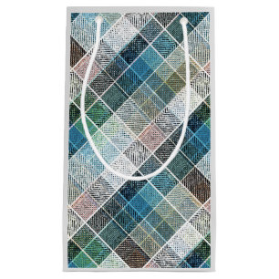 chequered, tartan, plaid, classic, blue, white small gift bag