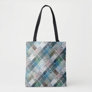 chequered, tartan, plaid, classic, blue, white tote bag