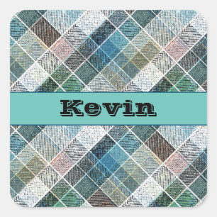 chequered, tartan, plaid, classic,personalised, square sticker