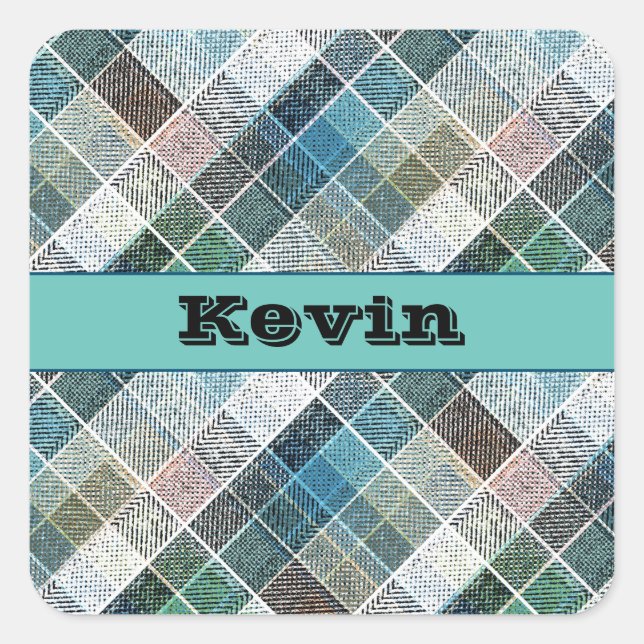 chequered, tartan, plaid, classic,personalised, square sticker (Front)
