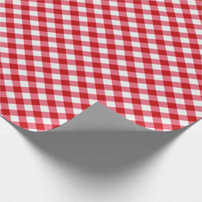 chequered tartan plaid classic red white texture wrapping paper (Corner)