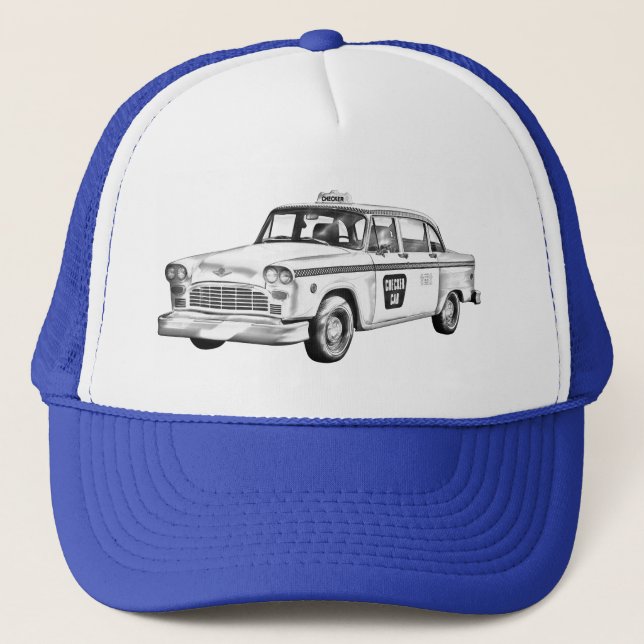 Chequered Taxi Cab Illustration Trucker Hat (Front)
