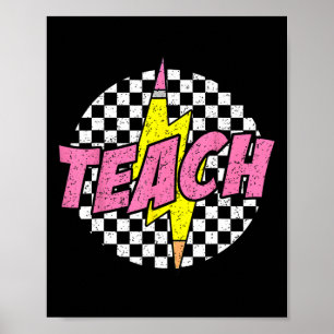Chequered Teach Pencil Lightning Bolt Back To Scho Poster