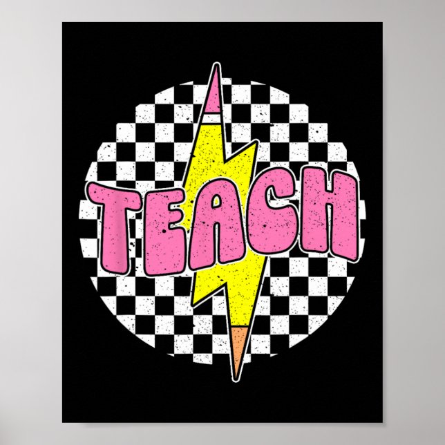 Chequered Teach Pencil Lightning Bolt Back To Scho Poster (Front)