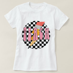 Chequered Teach , Retro Pencil Teacher Shirt,Neon T-Shirt