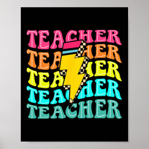 Chequered Teacher Bolt Lightning Back To School Te Poster