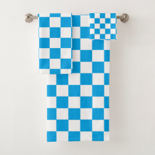 Chequered Turquoise and White Bath Towel Set