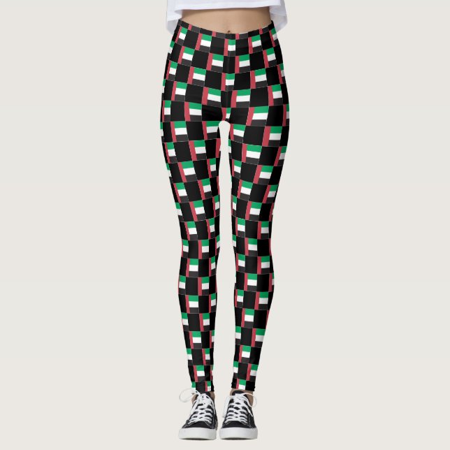 Chequered United Arab Emirates Flag Pattern  Leggings (Front)