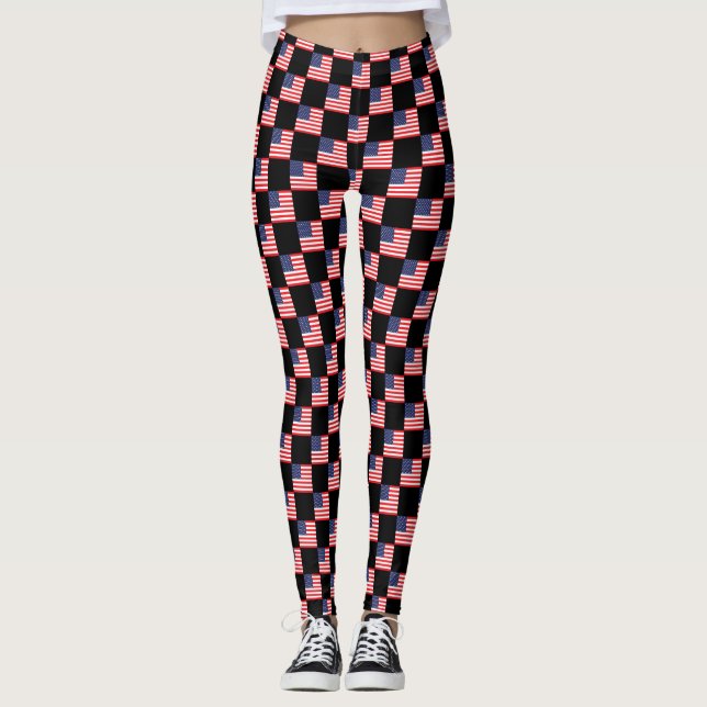 Chequered United States Flag Pattern  Leggings (Front)