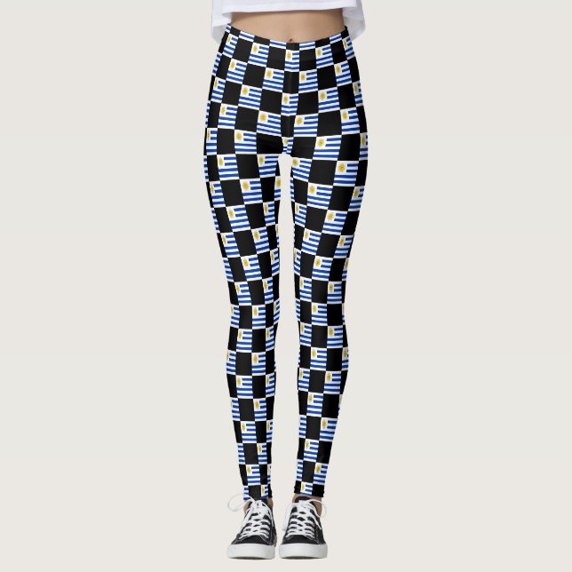 Chequered Uruguay Flag Pattern  Leggings (Front)