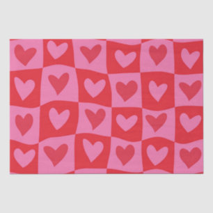 Chequered Warped Pink and Red Hearts Pattern Tissue Paper