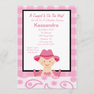 Chequered, Western Cowgirl Baby Shower Invitation