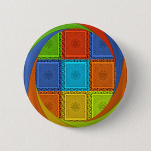 Chequered Whirl Art Print 6 Cm Round Badge