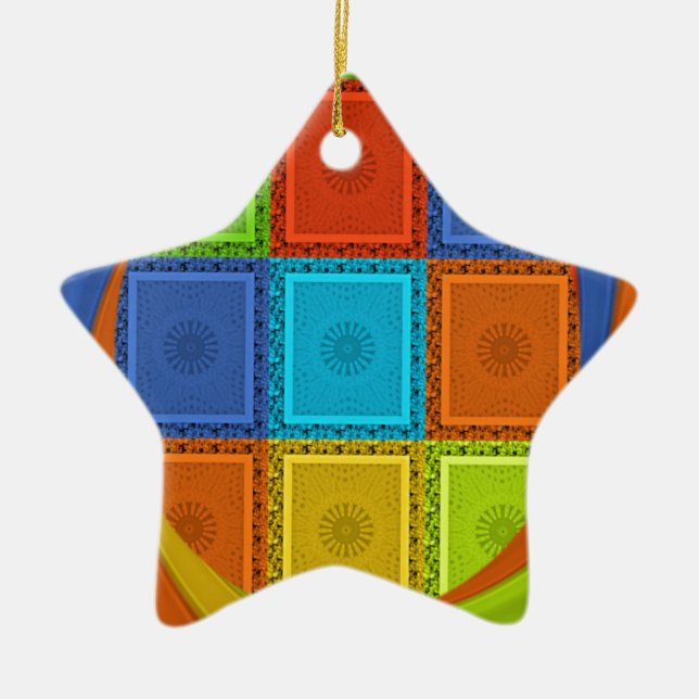 Chequered Whirl Art Print Ceramic Tree Decoration (Front)