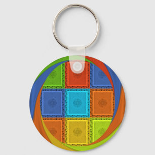 Chequered Whirl Art Print Key Ring