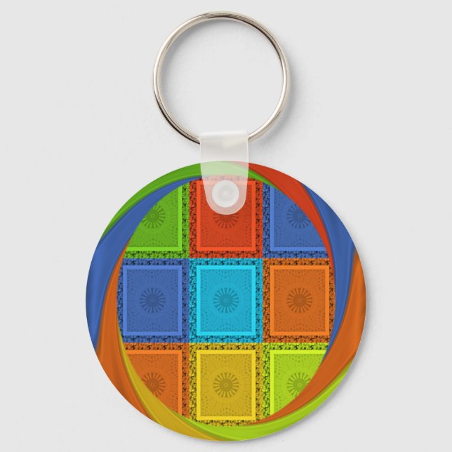 Chequered Whirl Art Print Key Ring (Front)