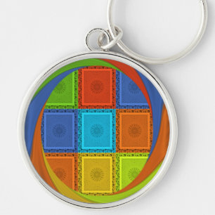 Chequered Whirl Art Print Key Ring