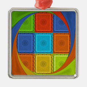 Chequered Whirl Art Print Metal Tree Decoration