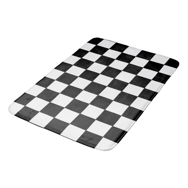 Chequered White and Black  Bath Mat (Angled)