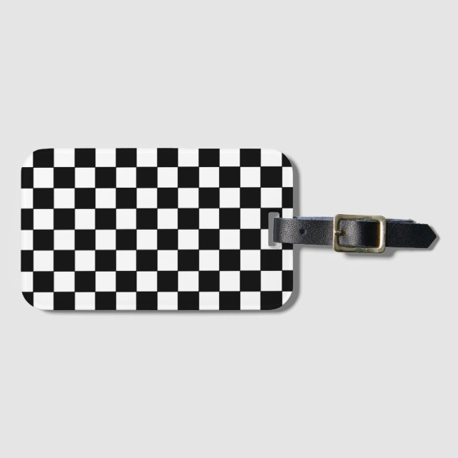 Chequered White and Black  Luggage Tag (Front Horizontal)