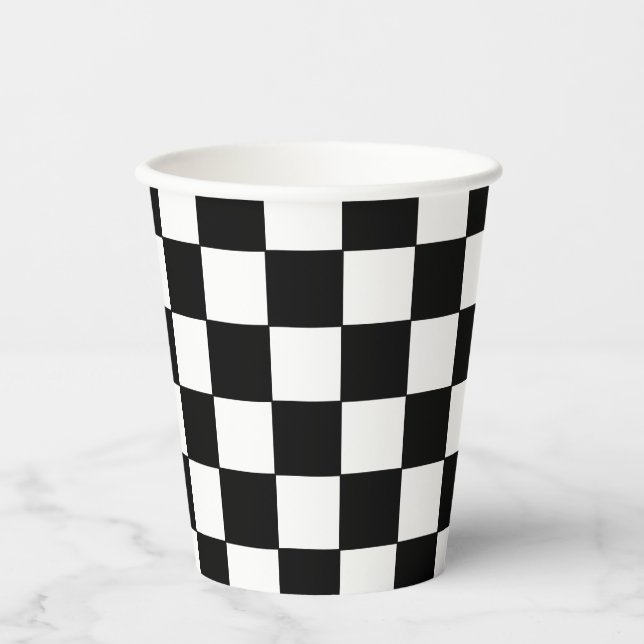 Chequered White and Black  Paper Cups (Front)