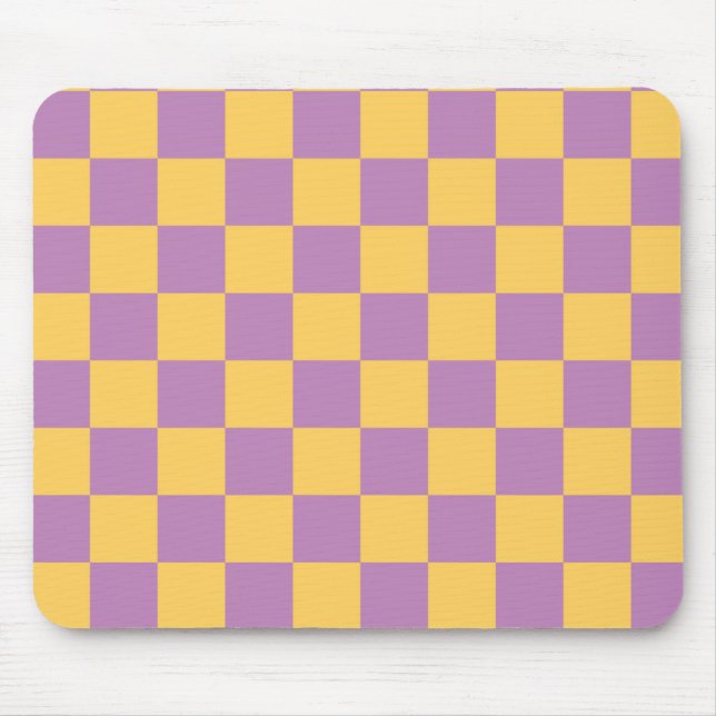 Chequered Yellow and Purple Mouse Pad (Front)