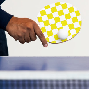 Chequered yellow and White Ping Pong Paddle