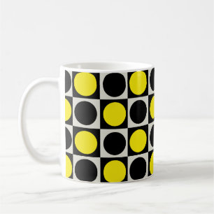 Chequered Yellow Black Dots Pattern Design Coffee Mug