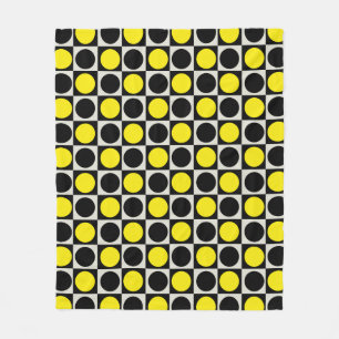 Chequered Yellow Black Dots Pattern Design Fleece Blanket