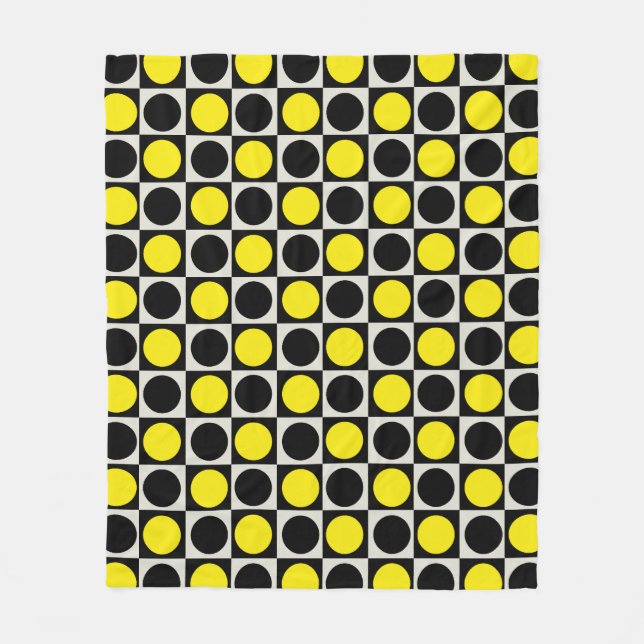 Chequered Yellow Black Dots Pattern Design  Fleece Blanket (Front)