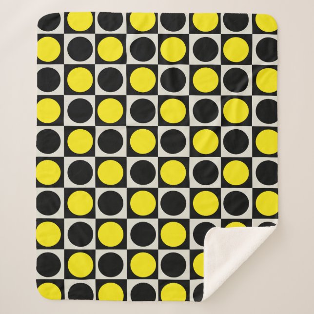 Chequered Yellow Black Dots Pattern Design  Sherpa Blanket (Front)