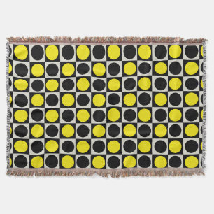 Chequered Yellow Black Dots Pattern Design Throw Blanket