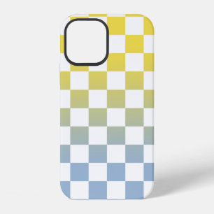 Chequered Yellow to Light Blue Ombré Pattern iPhone 12 Case