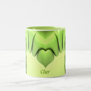 CHER ~ GREEN HEART ~ GLOSSY 3D Zany Green ~ Two-Tone Coffee Mug
