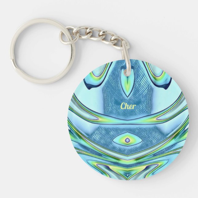 CHER ~ Green Yellow Blue Circular Acrylic ~ Key Ring (Front)