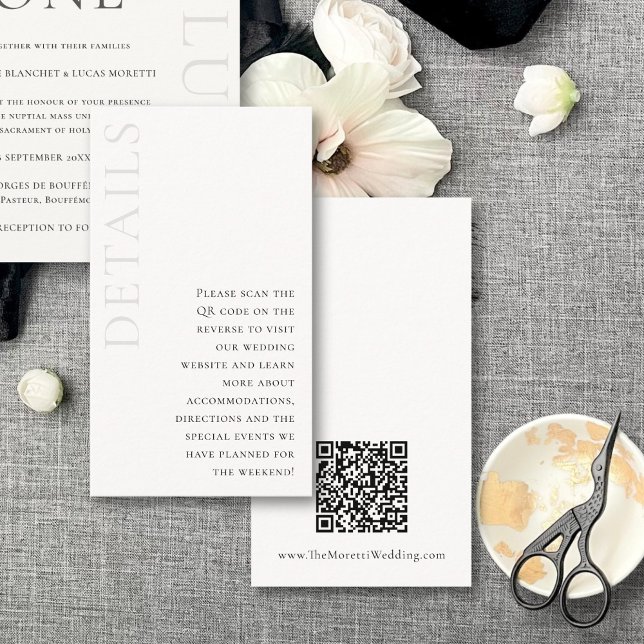 Cherise Elegant Simple QR Code Wedding Details Enclosure Card (This elegant, business size card is perfect for adding your wedding website information and QR code)