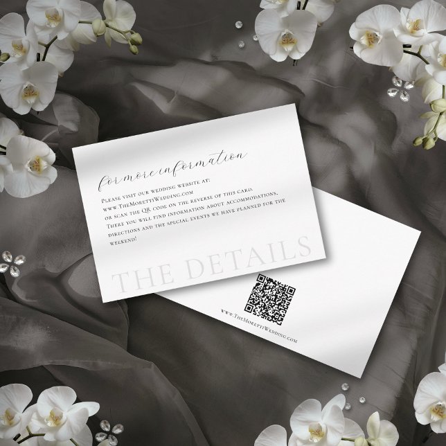 Cherise Elegant Simple QR Code Wedding Details Enclosure Card (This elegant details card has a QR code on the back to link to your wedding website)