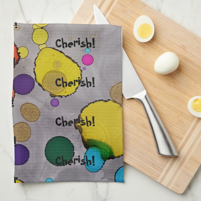 Cherish a playful and colourful time! tea towel (Quarter Fold)