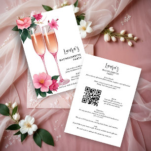 Cherish Cute Floral Champagne Flutes Bachelorette Invitation