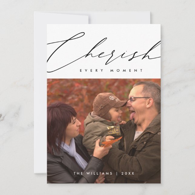 Cherish Ever Moment Christmas Family Photo Layover Holiday Card (Front)
