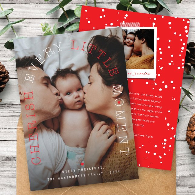 Cherish Every Little Moment Arch Typography Photo Holiday Card (Creator Uploaded)