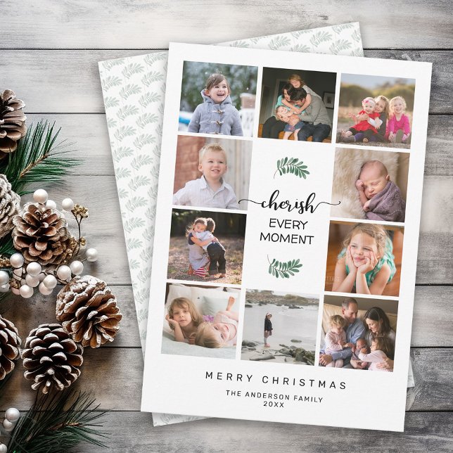 Cherish Every Moment 10 Photo Collage Christmas Holiday Card (Creator Uploaded)