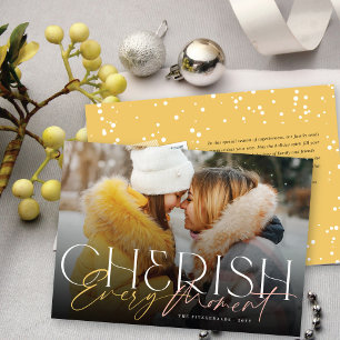 Cherish Every Moment Bold Classic Typography Photo Holiday Card