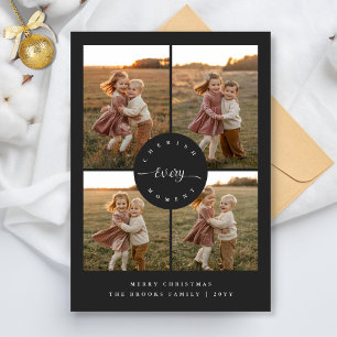 Cherish Every Moment Elegant 4 Photo Christmas Holiday Card