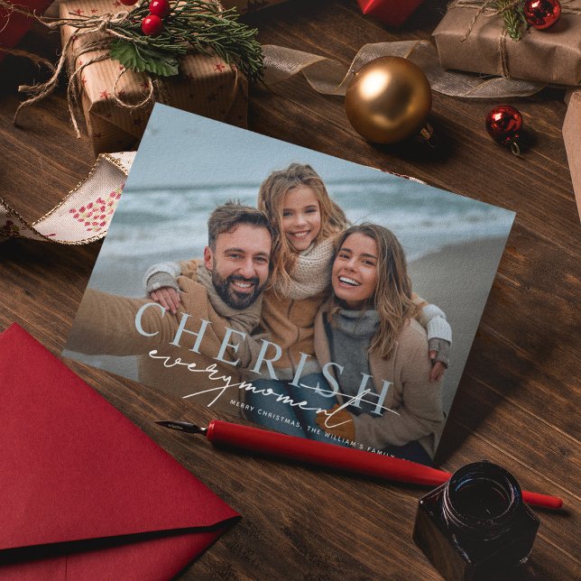 Cherish Every Moment Merry Christmas Photo Holiday Card (Creator Uploaded)